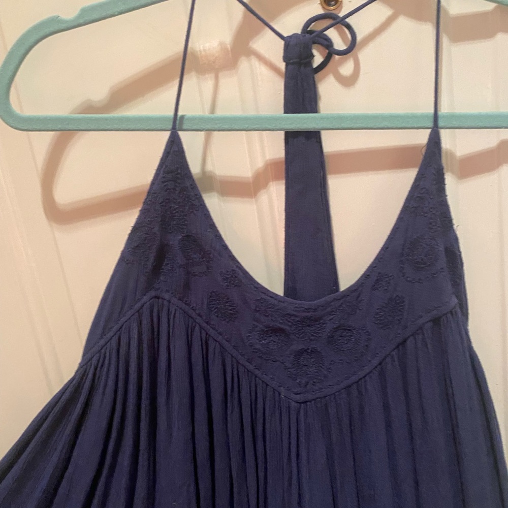 Free People Embroidered Navy Maxi Halter Dress S